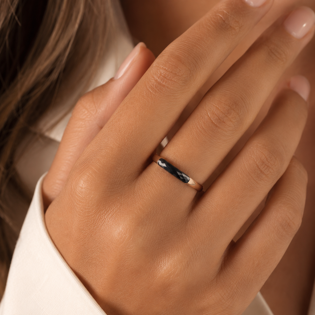 Luminous Black Onyx Band Ring