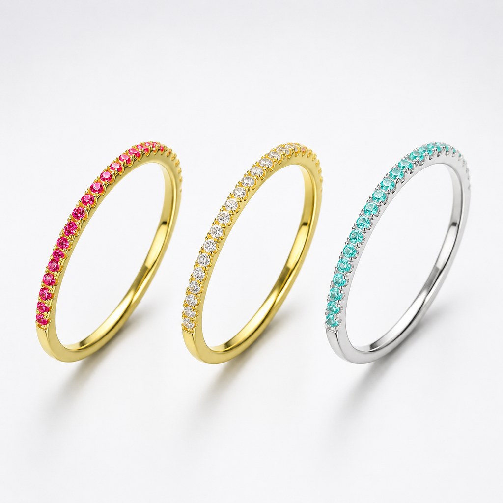 Red Corundum Half Eternity Band Ring
