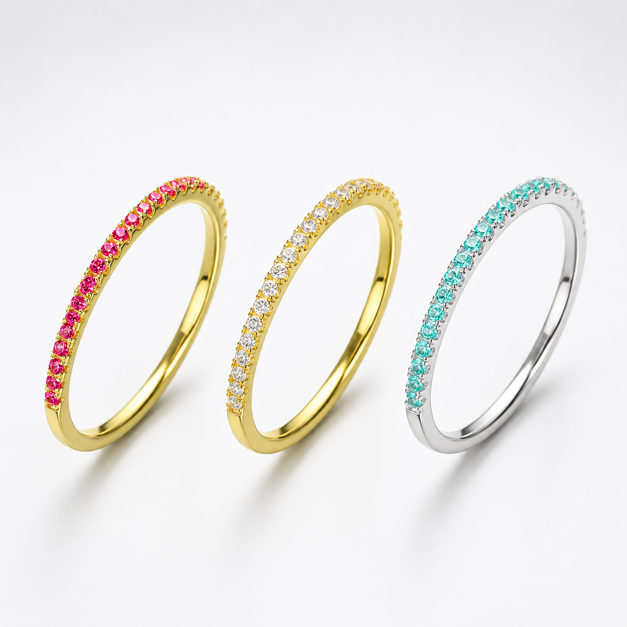 Red Corundum Half Eternity Band Ring