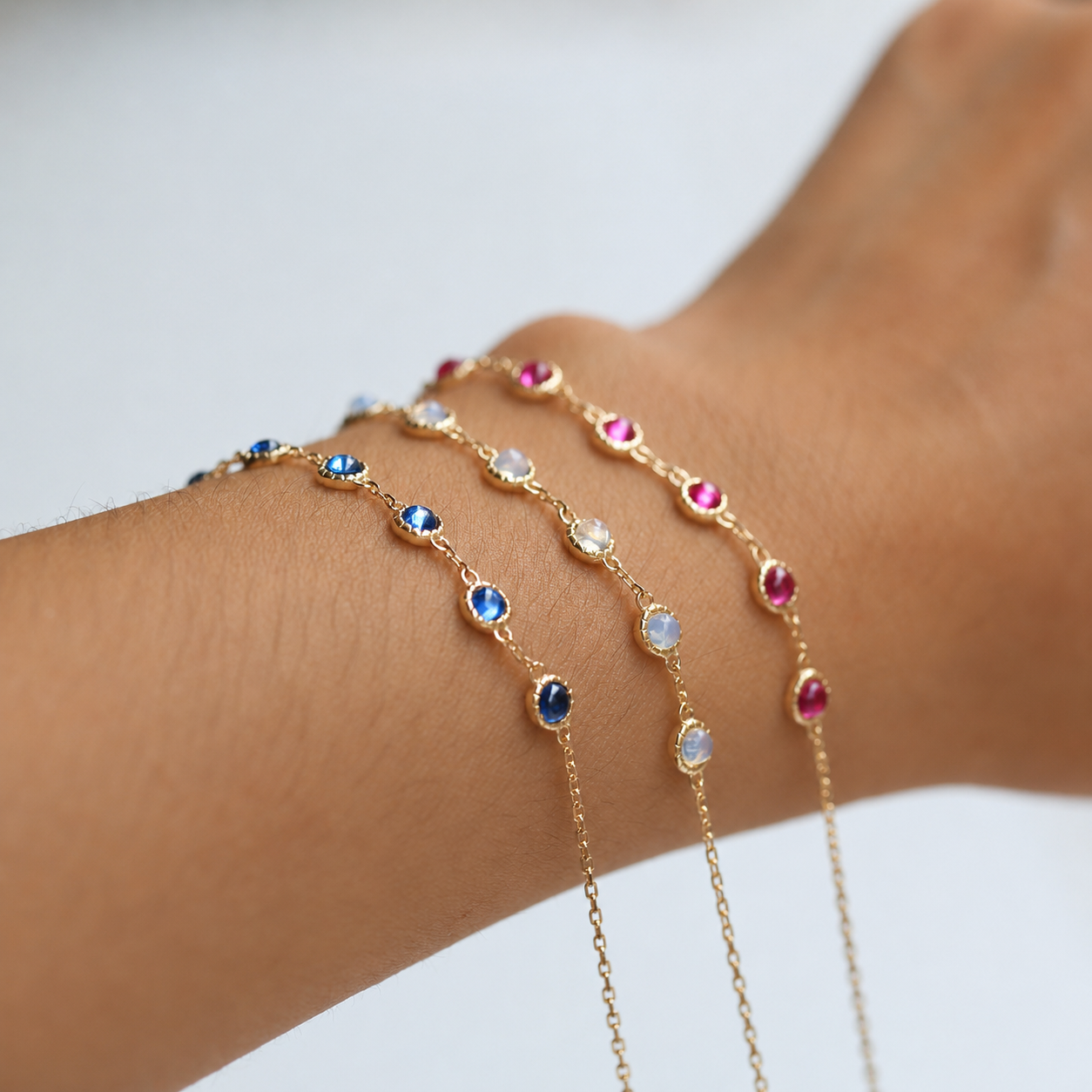 Opal Ruby & Sapphire Chain Bracelet