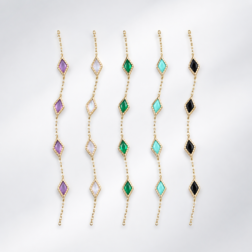 Birthstone Diamond Labradorite Black Onyx Link Chain