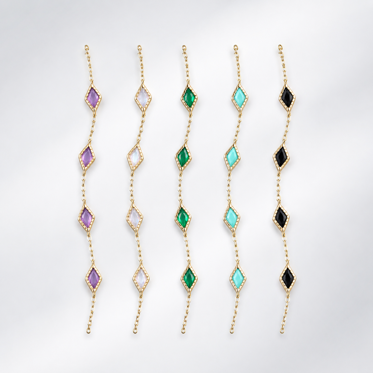 Birthstone Diamond Labradorite Black Onyx Link Chain