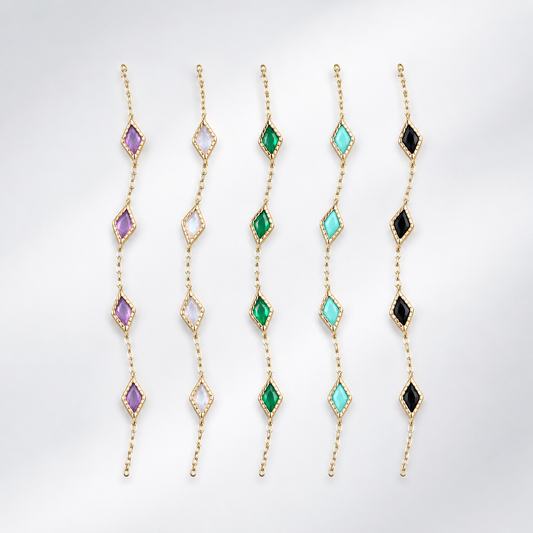 Birthstone Diamond Labradorite Black Onyx Link Chain