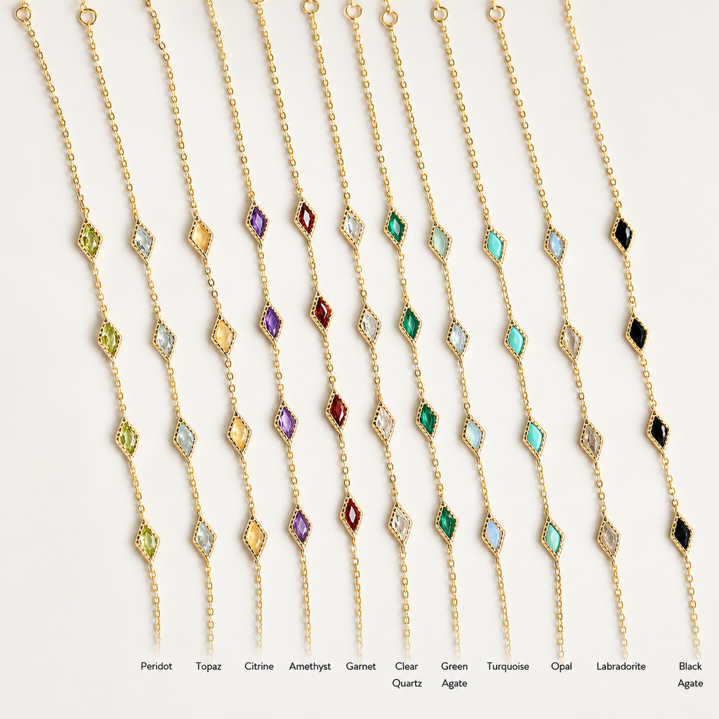 Birthstone Diamond Labradorite Black Onyx Link Chain