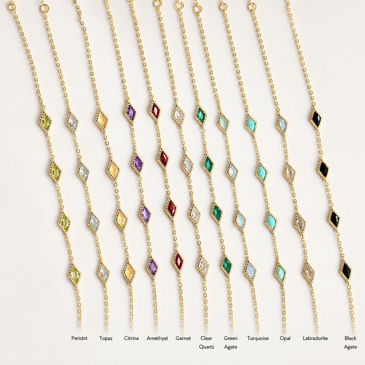Birthstone Diamond Labradorite Black Onyx Link Chain