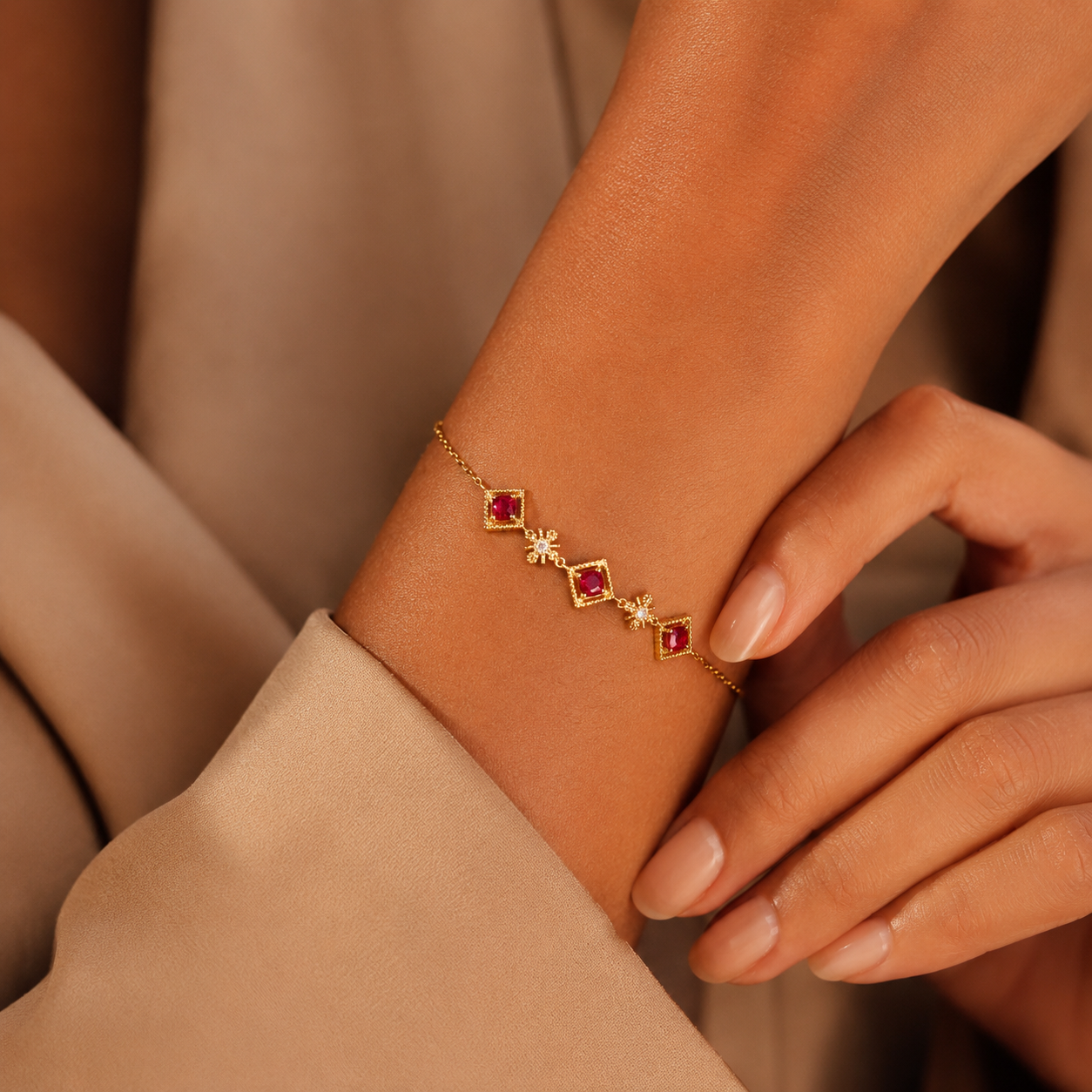 Vintage Palace-Inspired Red Corundum Bracelet