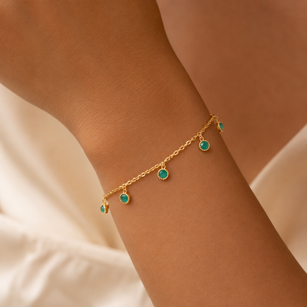 Green Chalcedony Bracelet with Charm
