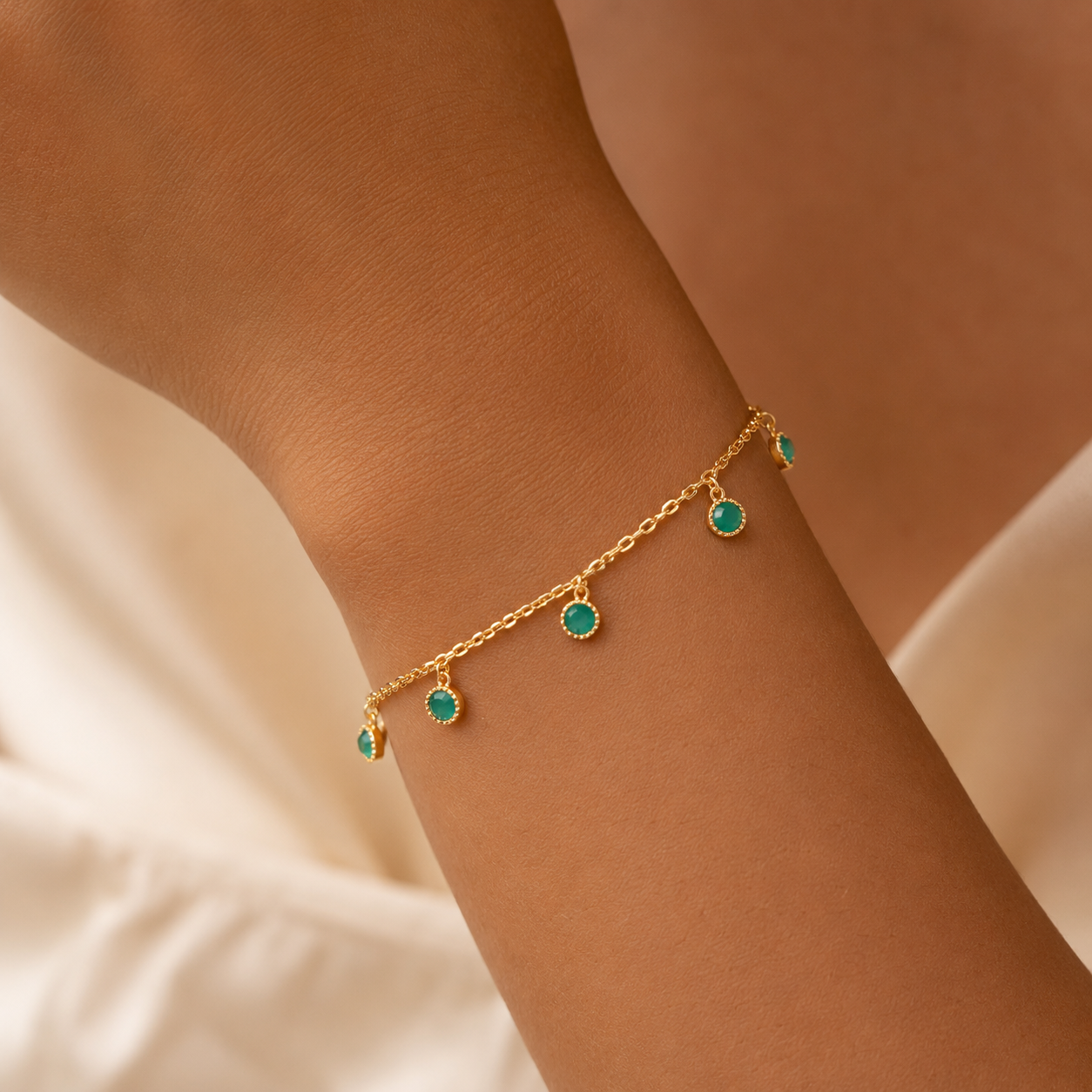 Green Chalcedony Bracelet with Charm