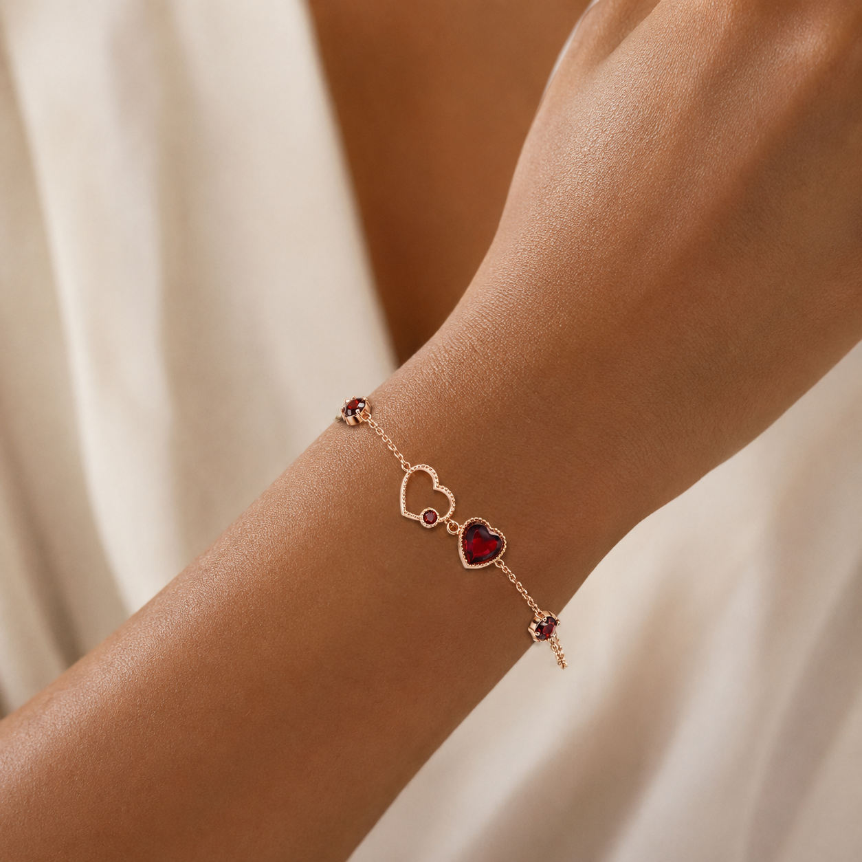 Romantic Red Garnet Heart Bracelet