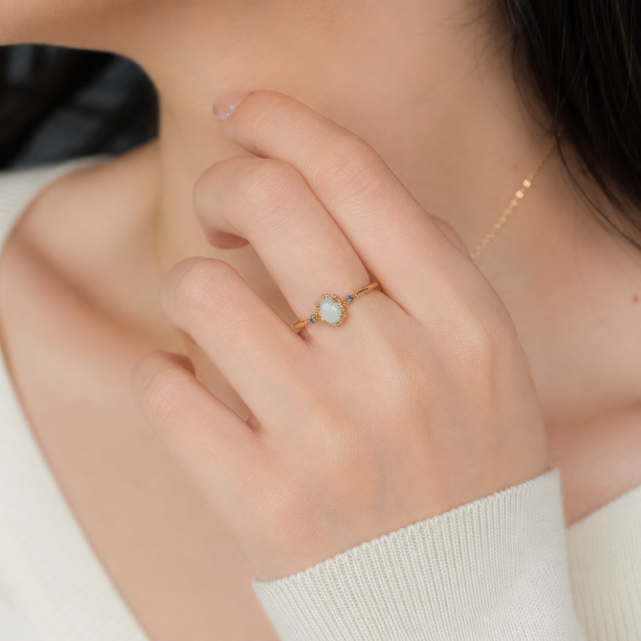 Aquamarine Three Stone Ring Set