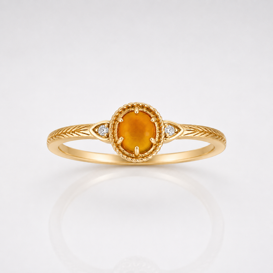 Nature Inspired Amber Olive Branch Ring