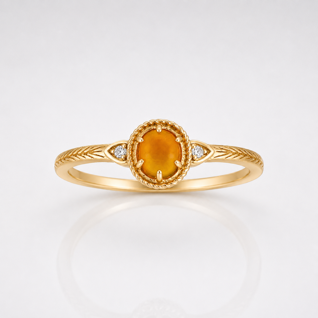 Nature Inspired Amber Olive Branch Ring