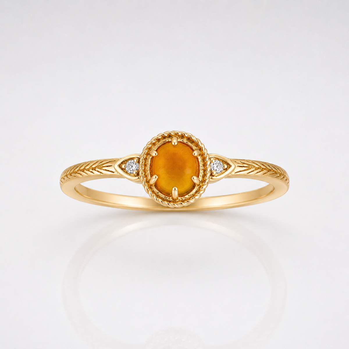 Nature Inspired Amber Olive Branch Ring