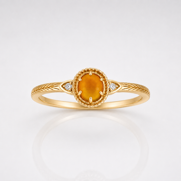 Nature Inspired Amber Olive Branch Ring