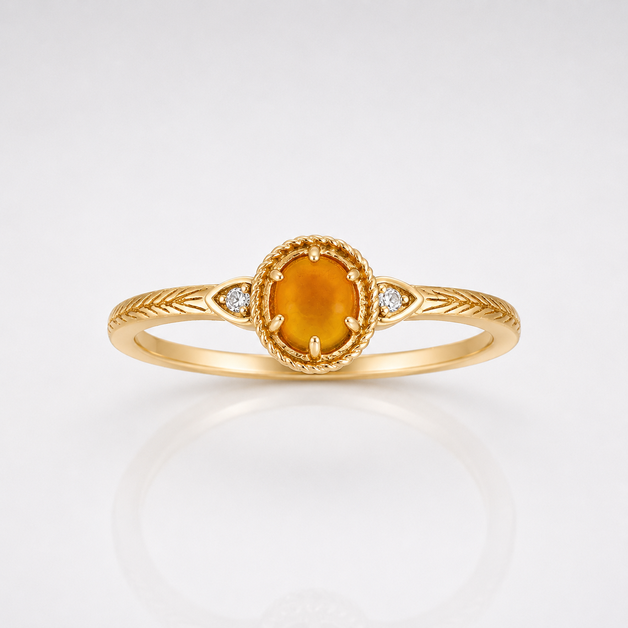 Nature Inspired Amber Olive Branch Ring