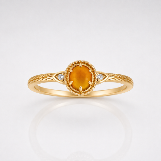 Nature Inspired Amber Olive Branch Ring