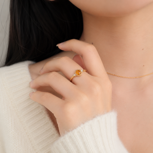 Nature Inspired Amber Olive Branch Ring