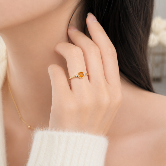 Nature Inspired Amber Olive Branch Ring