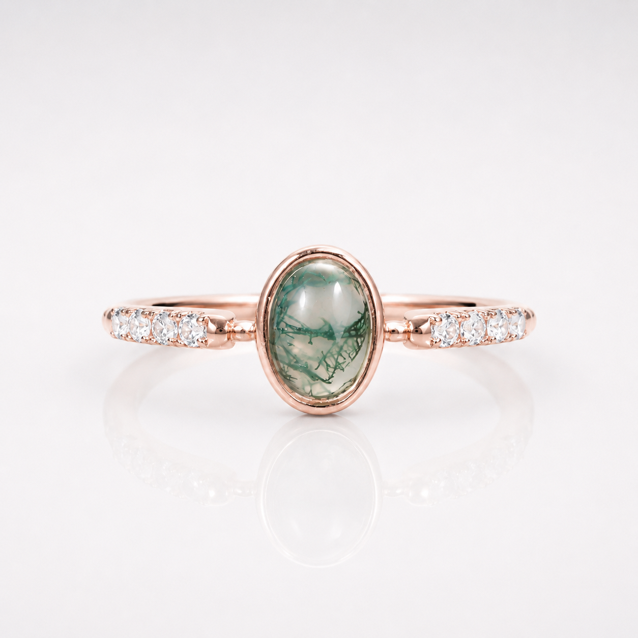 Rose Gold Moss Agate Bezel Ring