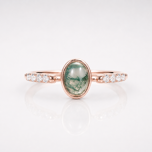 Rose Gold Moss Agate Bezel Ring