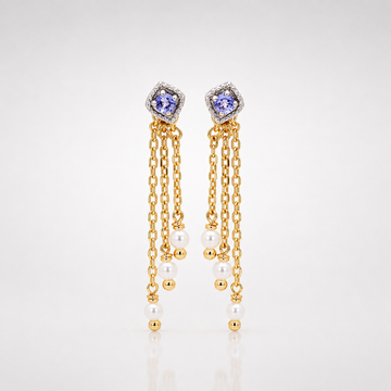 Tanzanite Tassel Earrings with Freshwater Pearl