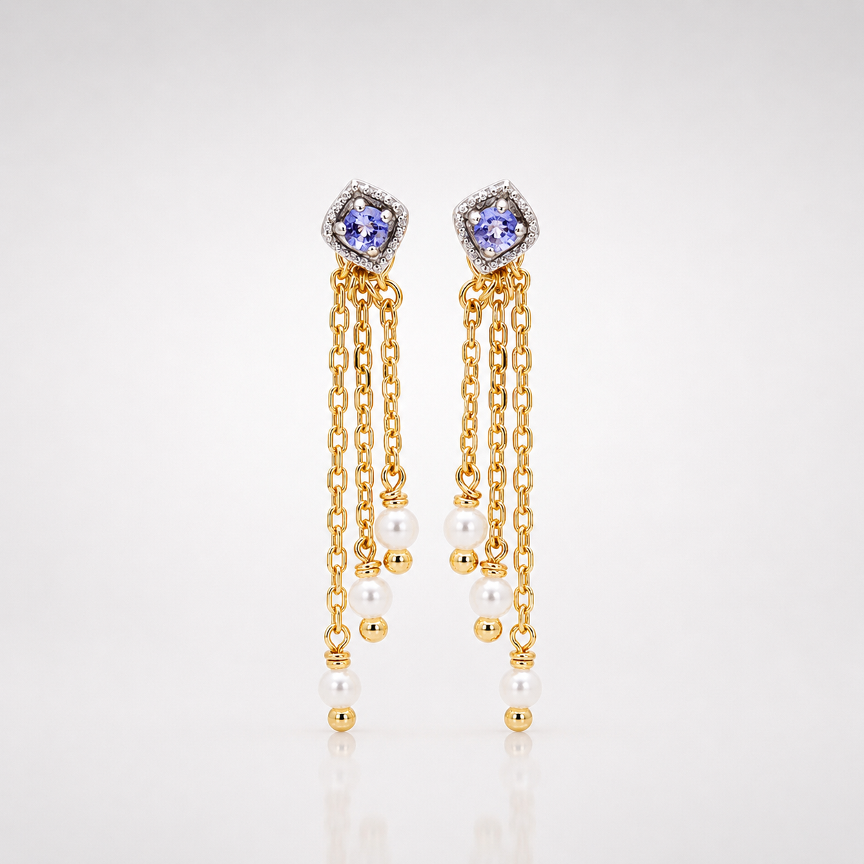 Tanzanite Tassel Earrings with Freshwater Pearl
