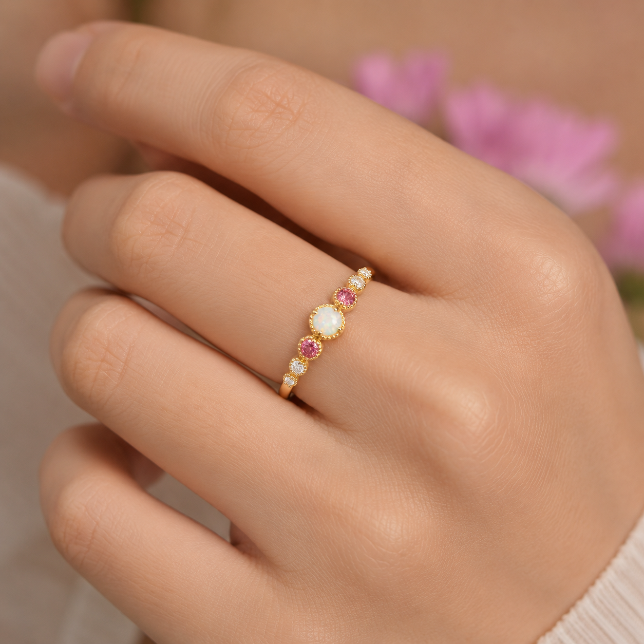 Pink Zircon And Opal Harmony Ring