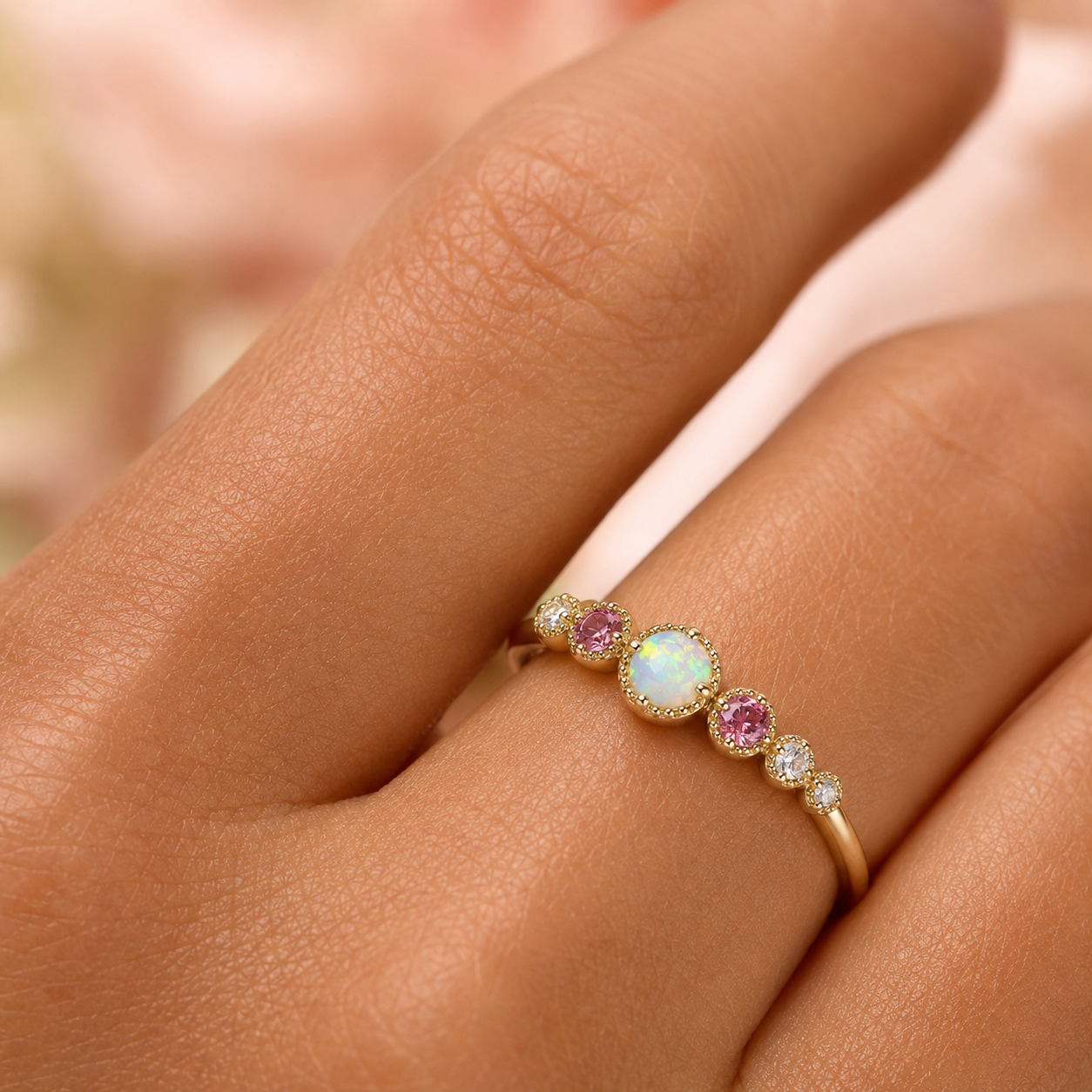 Pink Zircon And Opal Harmony Ring