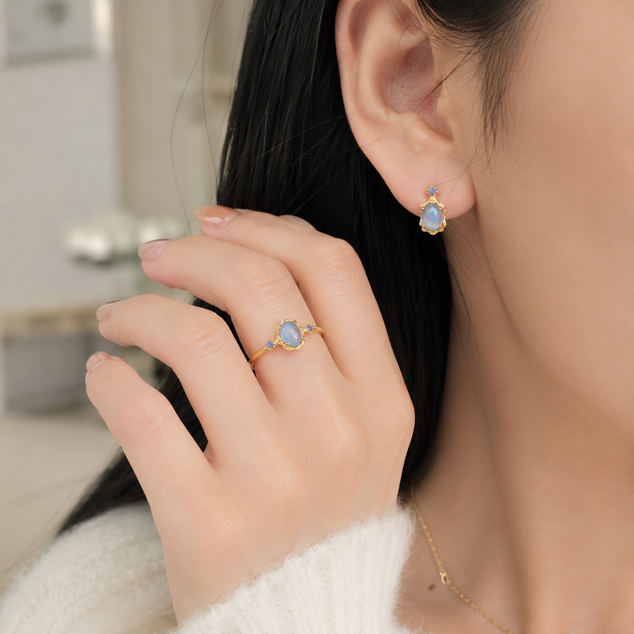 Ocean Aquamarine Lace Stud Earrings