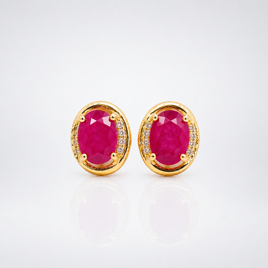 Red Ruby Gold Stud Earring