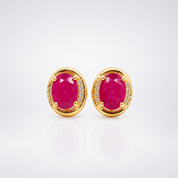 Red Ruby Gold Stud Earring