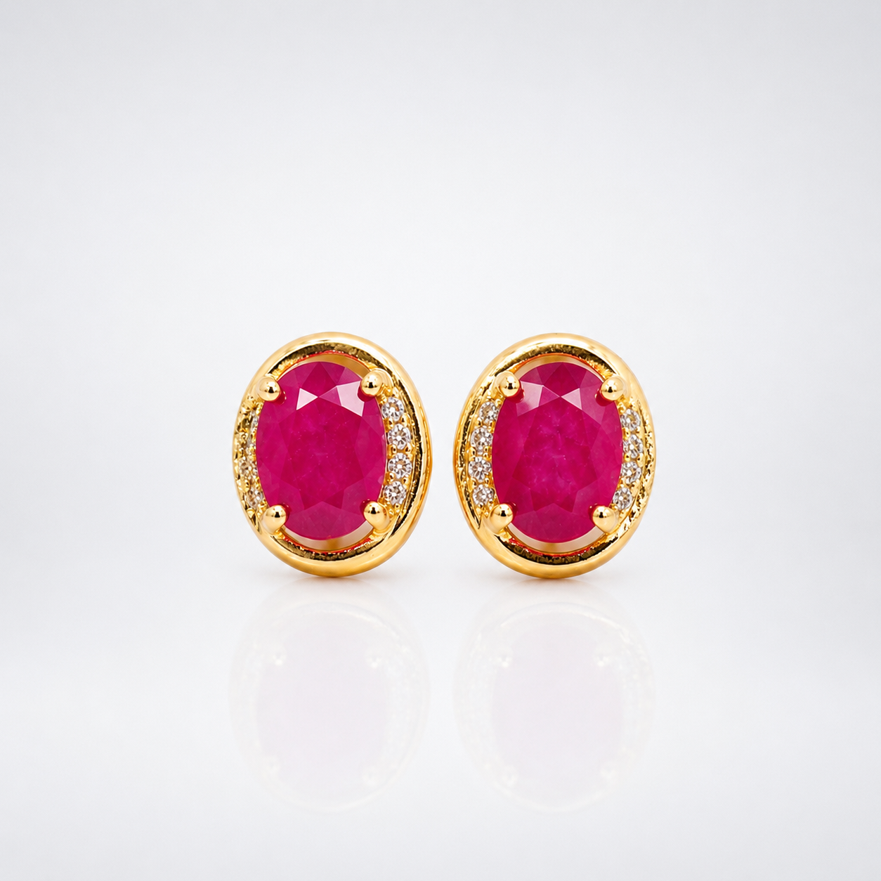 Red Ruby Gold Stud Earring