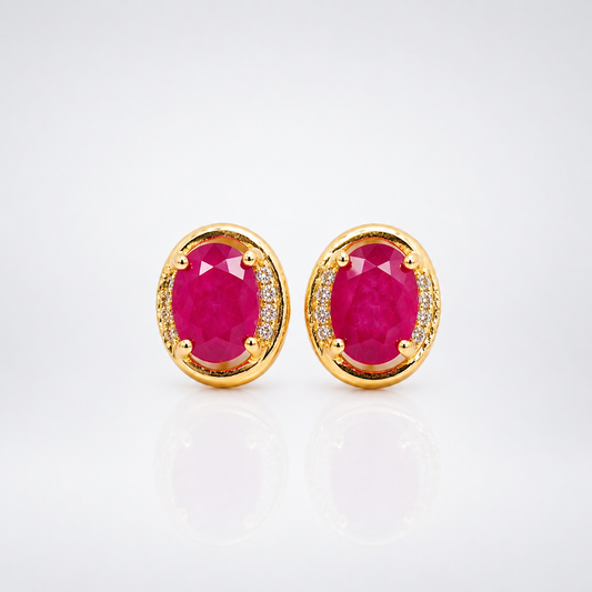 Red Ruby Gold Stud Earring