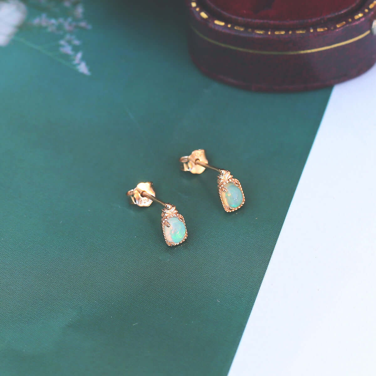 Chic 14K Gold Opal Stud Earrings