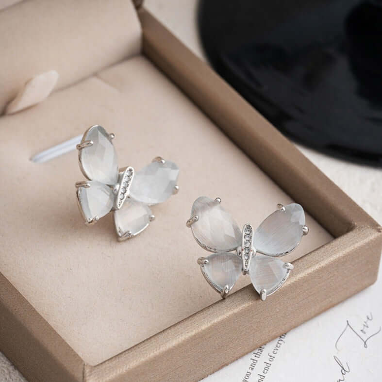 Chic Cat Eye Stone Butterfly Earrings