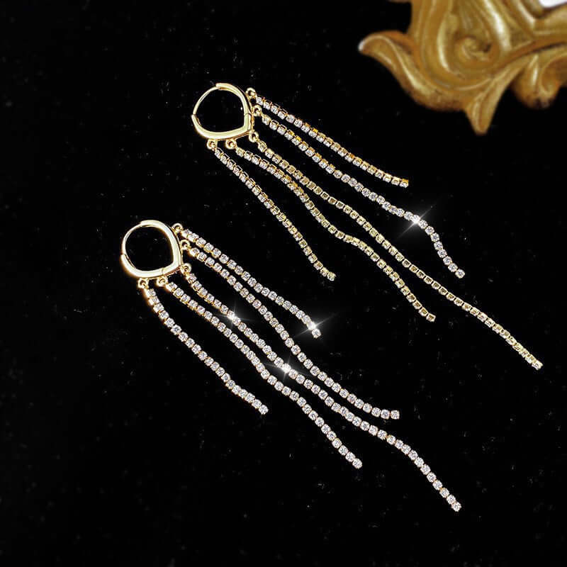 Chic Gold Diamond Tassel Earrings