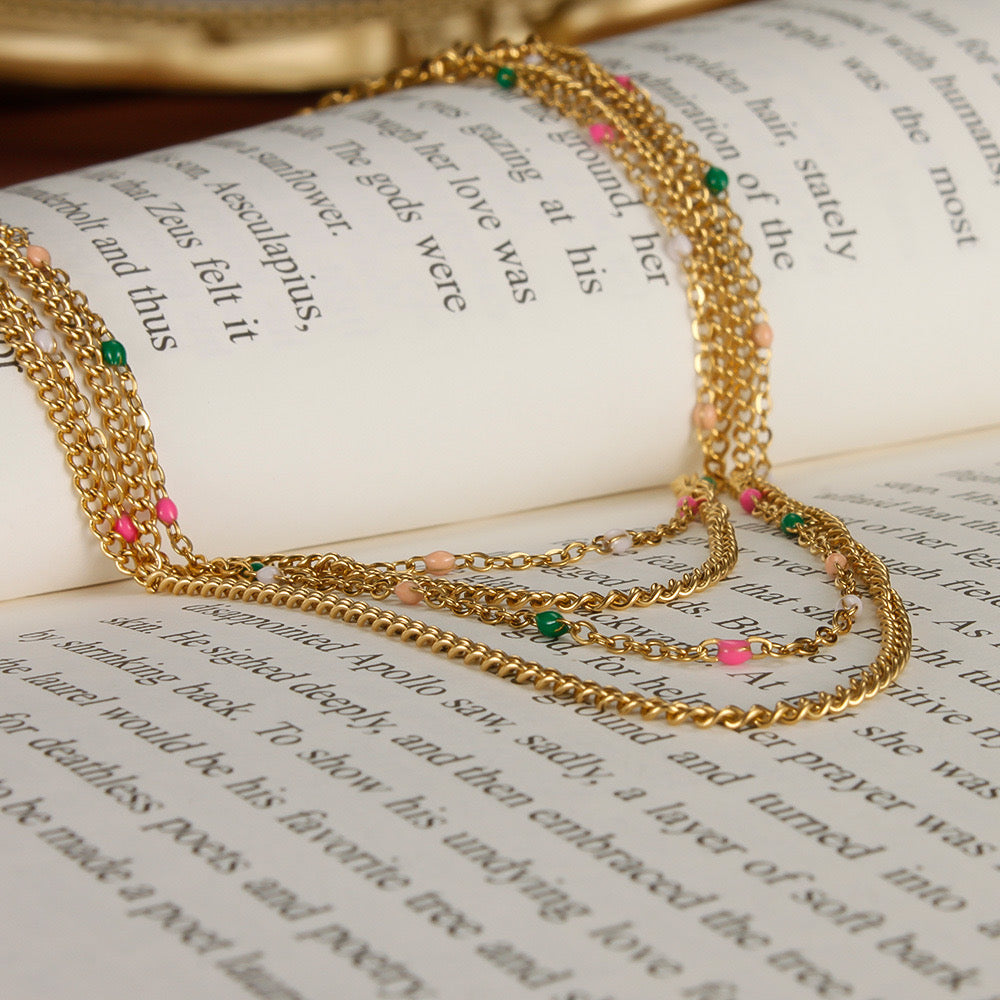 Chic Gold Multi Strand Beads Necklace