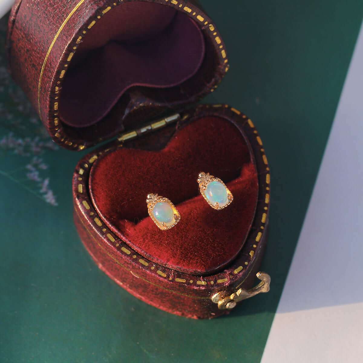 Chic Gold Plated Opal Stud Earrings