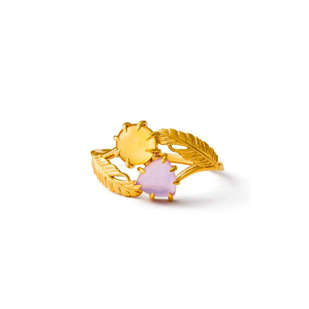 Amethyst Citrine Leaf Vine Two Stone Ring