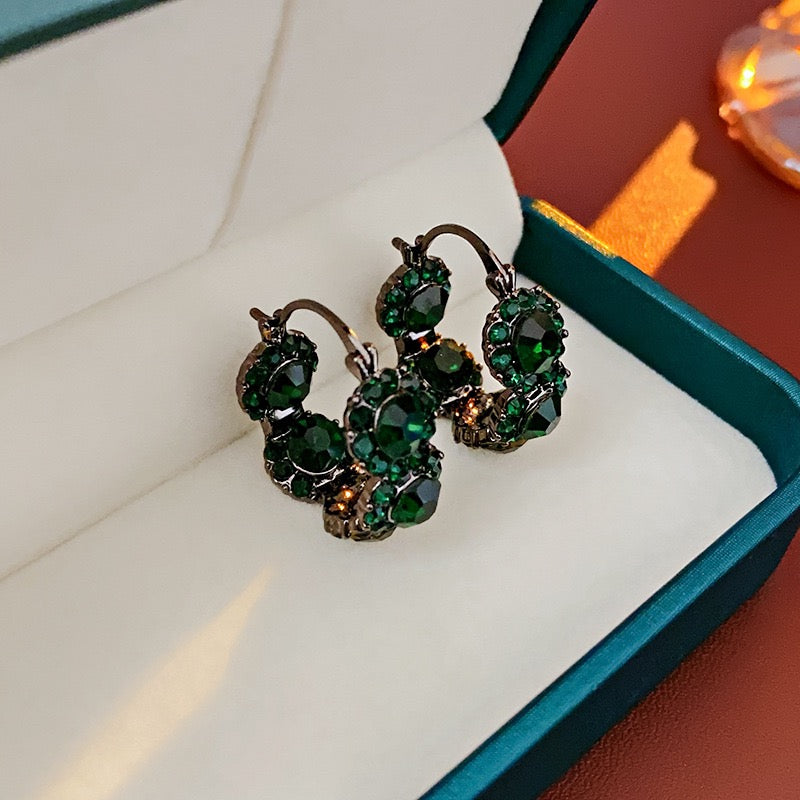 Chic Green CZ Hoop Earrings