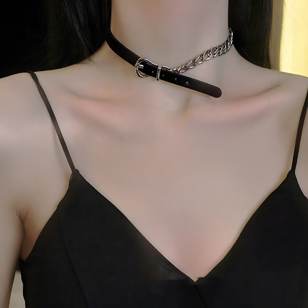 Asymmetric Cool Leather Half Chain Choker Necklace