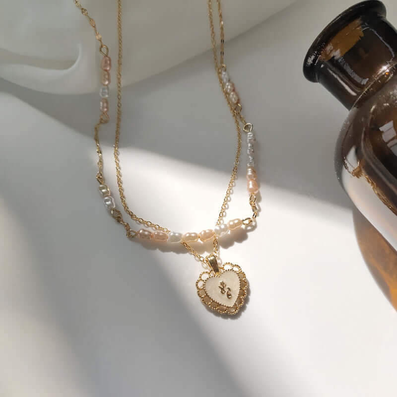 Chic Pearl Beads Heart Layering Necklace