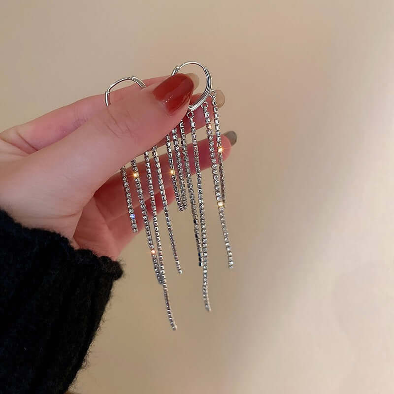 Chic Silver Diamond Tassel Earrings