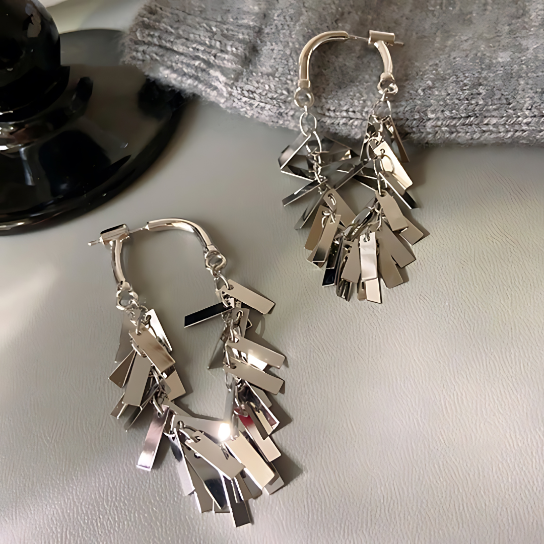 Chic Silver Geometric Tassel Earrings