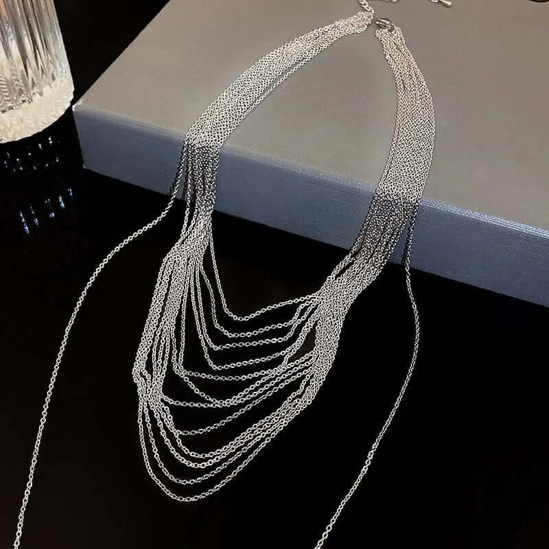Chic Silver Tassel Layering Necklace