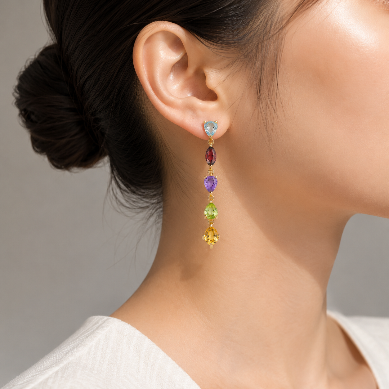 Simple Citrine Amethyst Multi Birthstone Earrings 