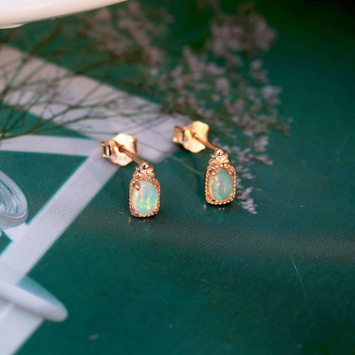 Classic Gold Opal Stud Earrings