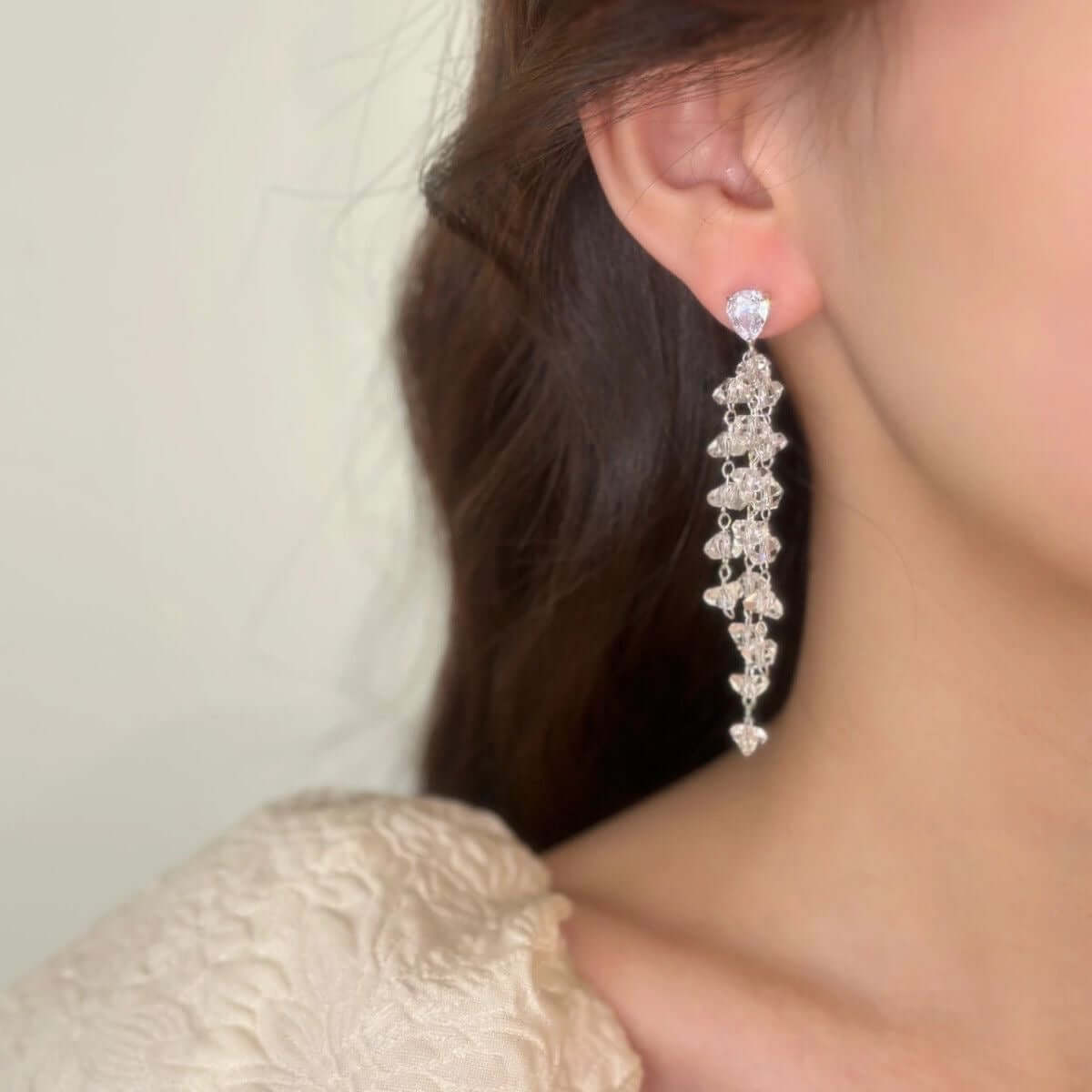 Clear Crystal Trillion Party Drop Earrings 