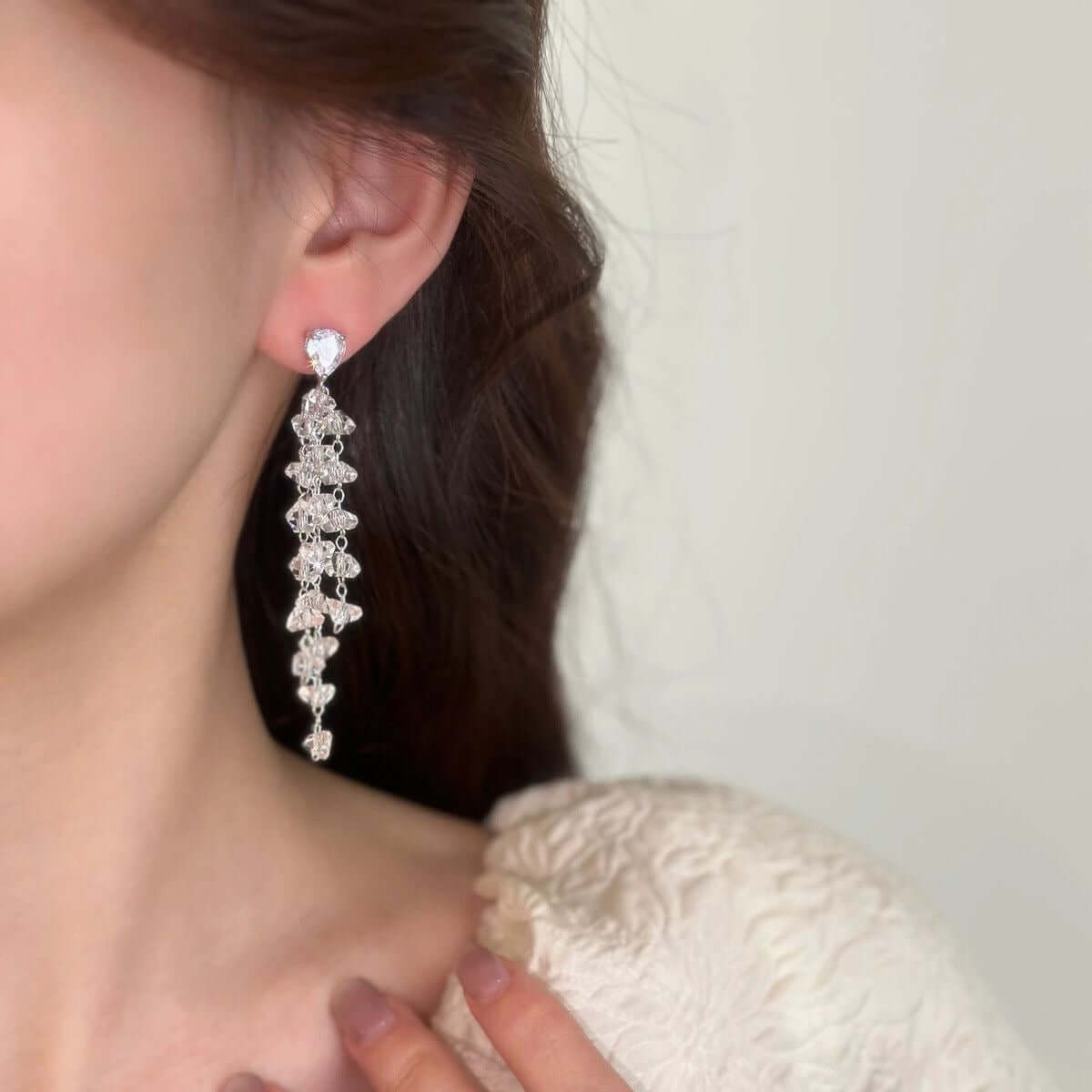 Clear Crystal Trillion Party Drop Earrings 