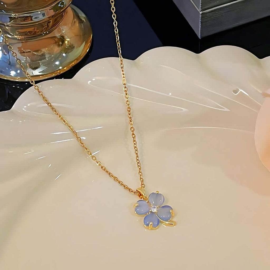 Titanium Four Leaf Clover Pendant Necklace 